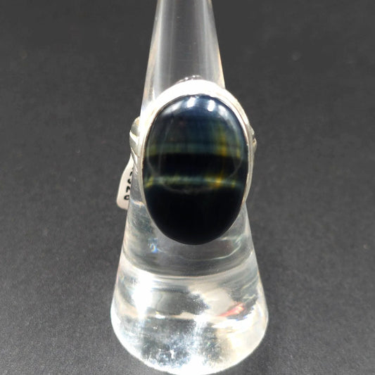 Blue Tiger Eye Ring Sterling Silver Size 6 Solitaire - Elevated Metaphysical