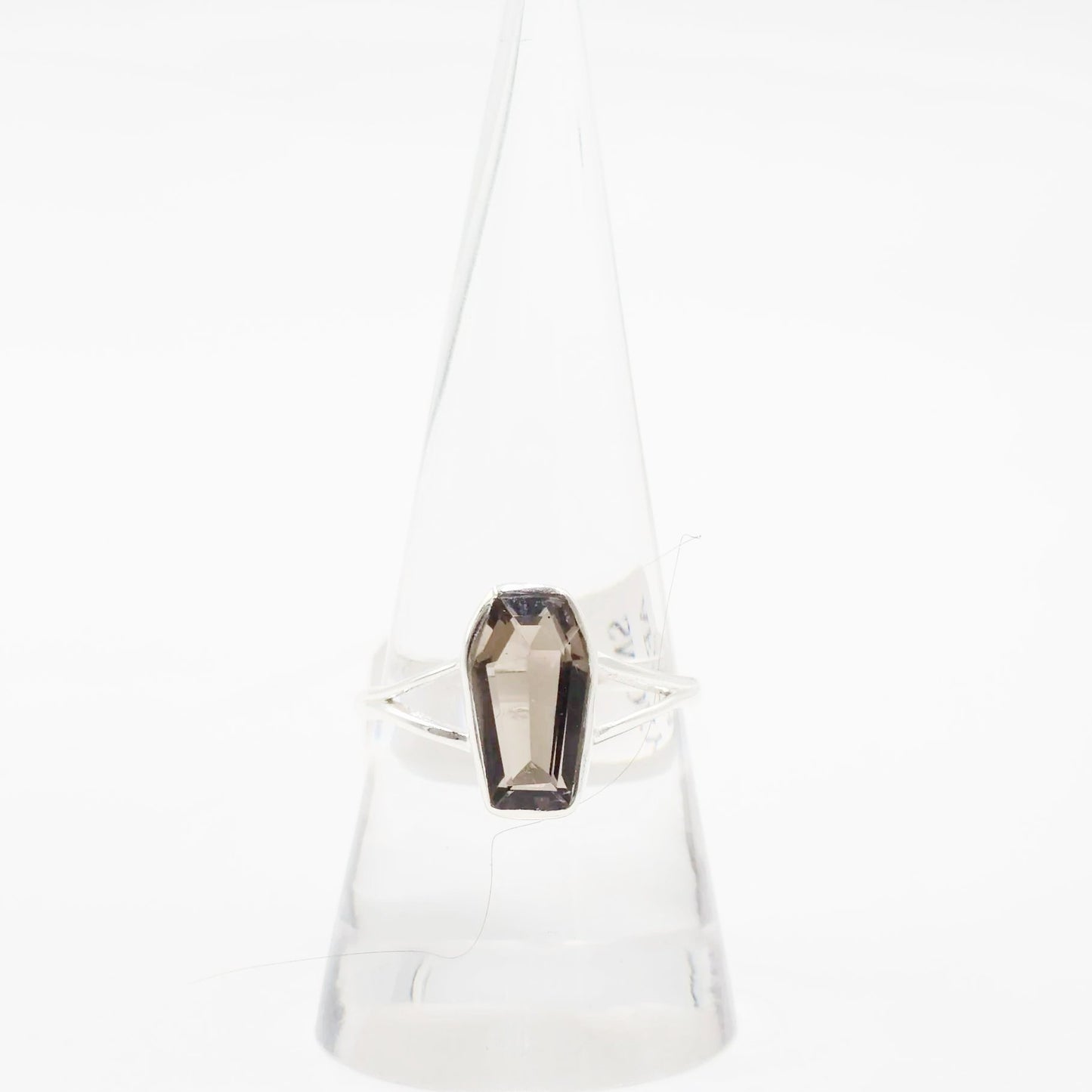 Smoky Quartz Coffin Ring Sterling Silver Size 9