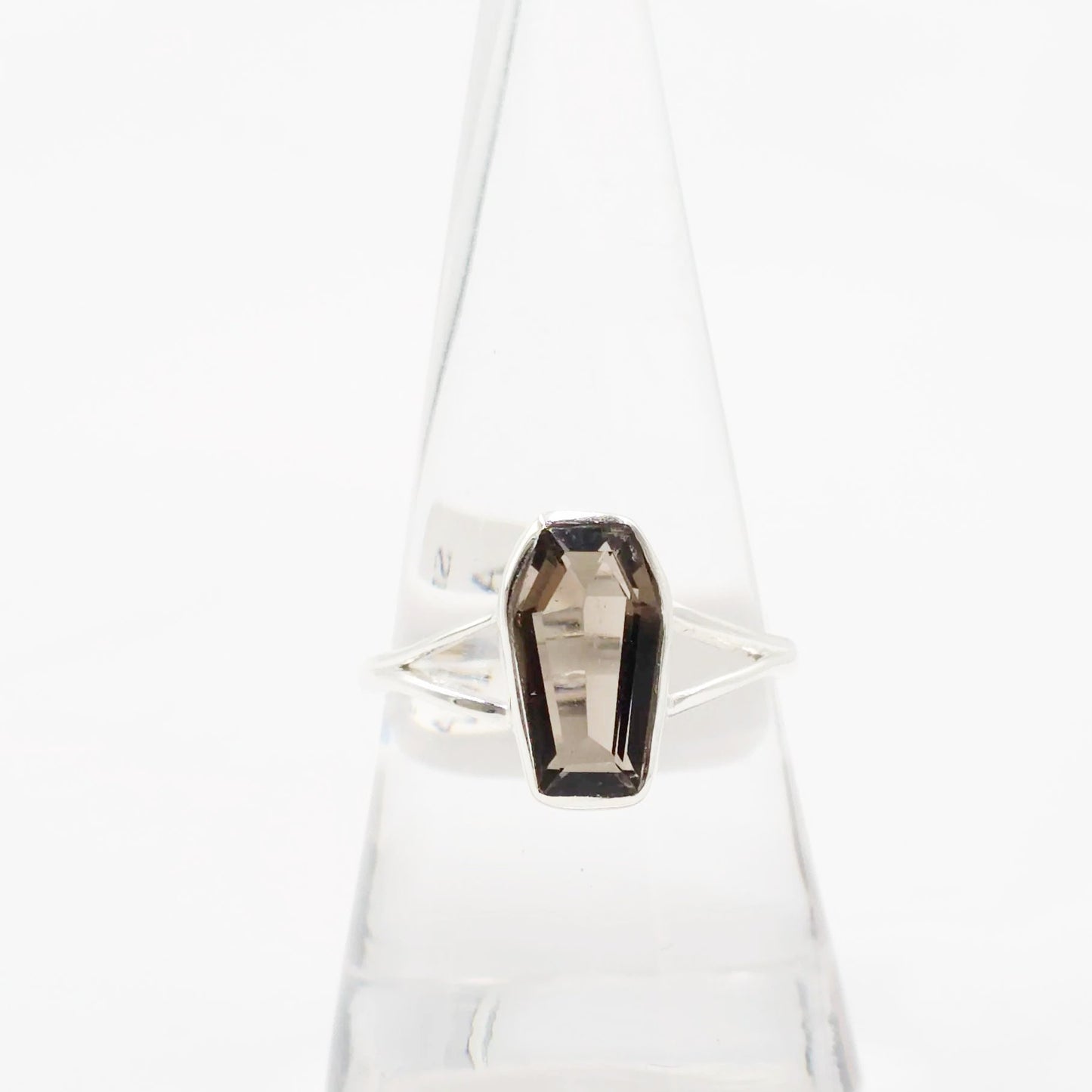 Smoky Quartz Coffin Ring Sterling Silver Size 9