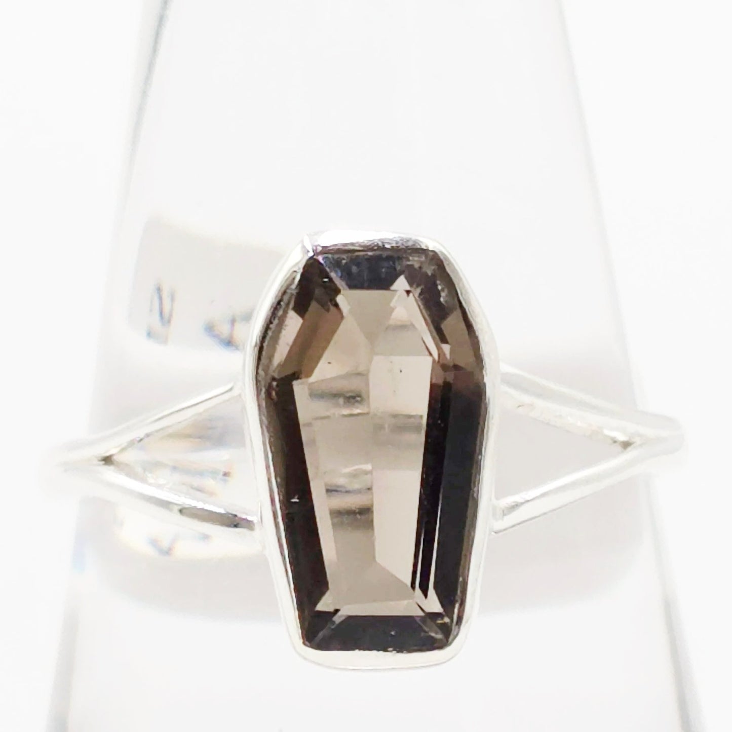 Smoky Quartz Coffin Ring Sterling Silver Size 9