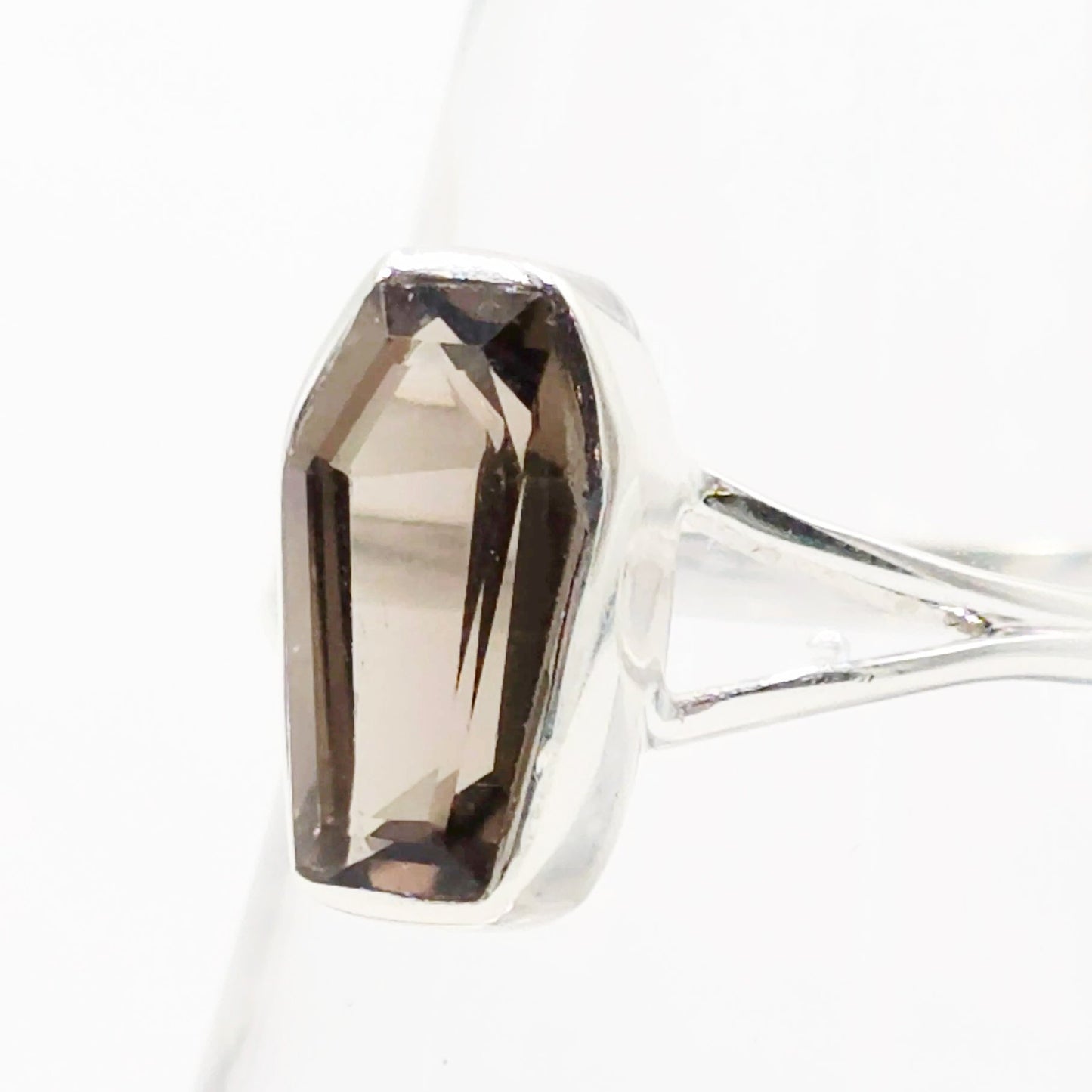 Smoky Quartz Coffin Ring Sterling Silver Size 9