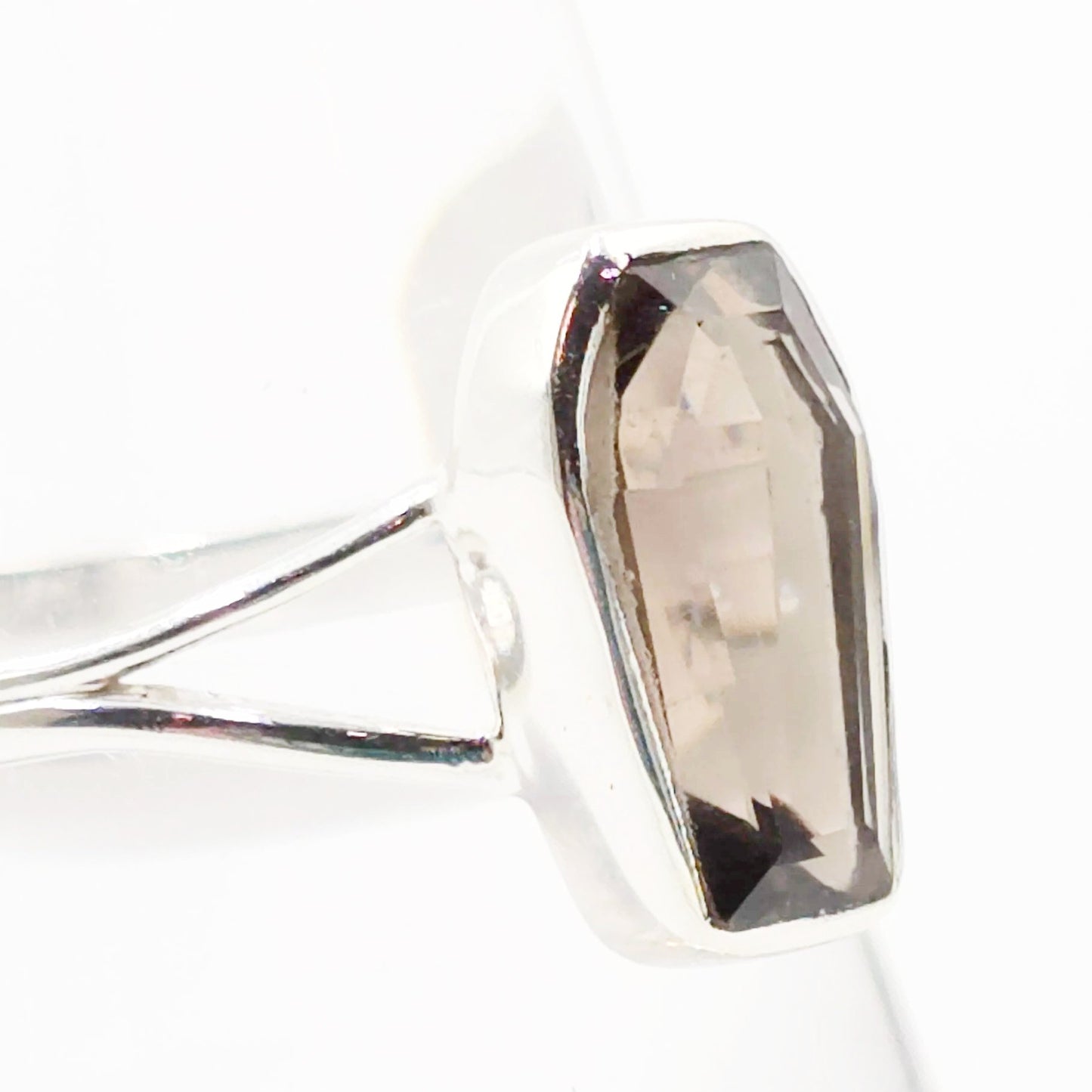 Smoky Quartz Coffin Ring Sterling Silver Size 9