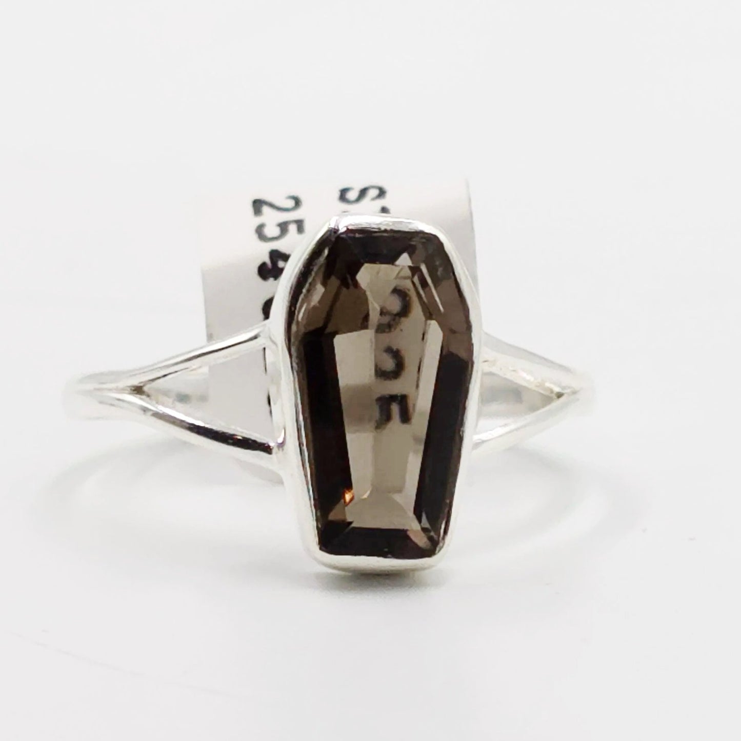 Smoky Quartz Coffin Ring Sterling Silver Size 9