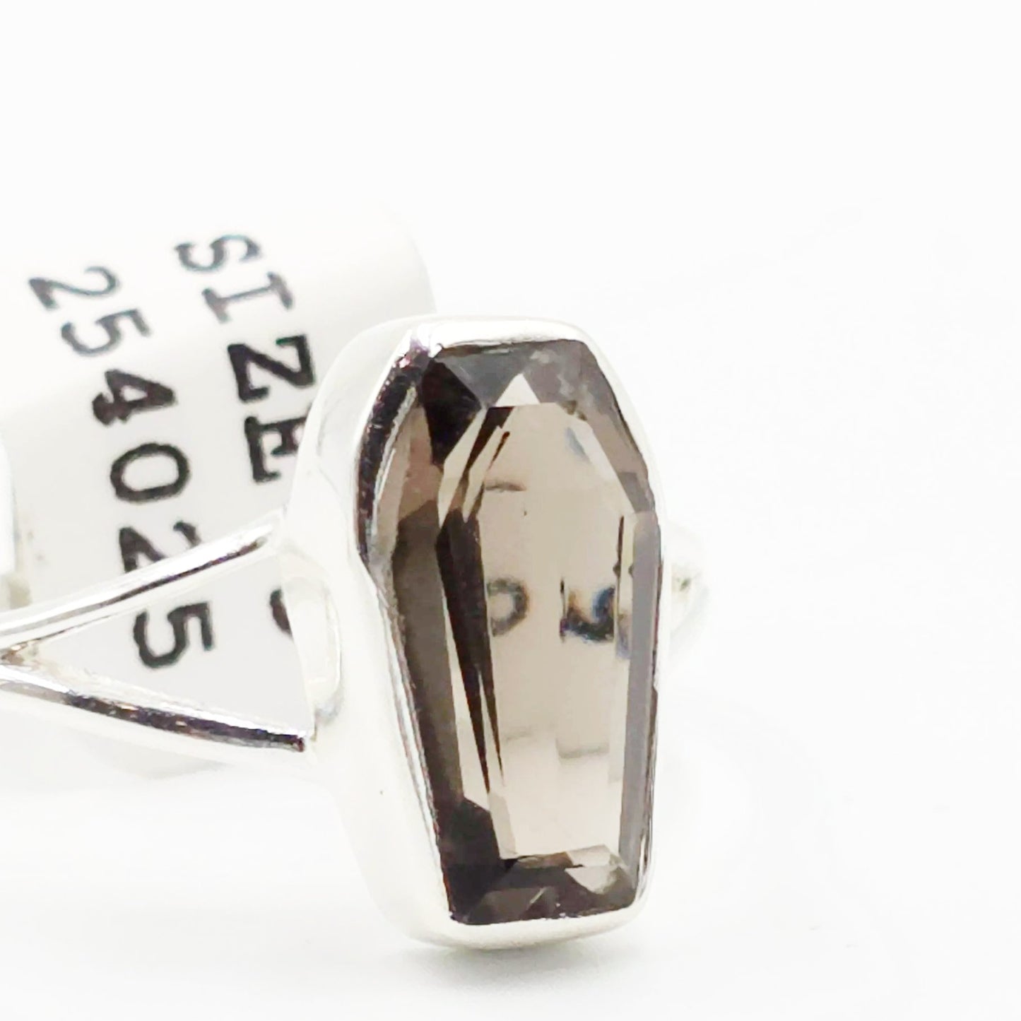 Smoky Quartz Coffin Ring Sterling Silver Size 9