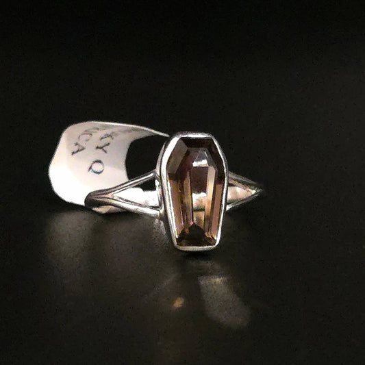 Smoky Quartz Coffin Ring Sterling Silver Size 9