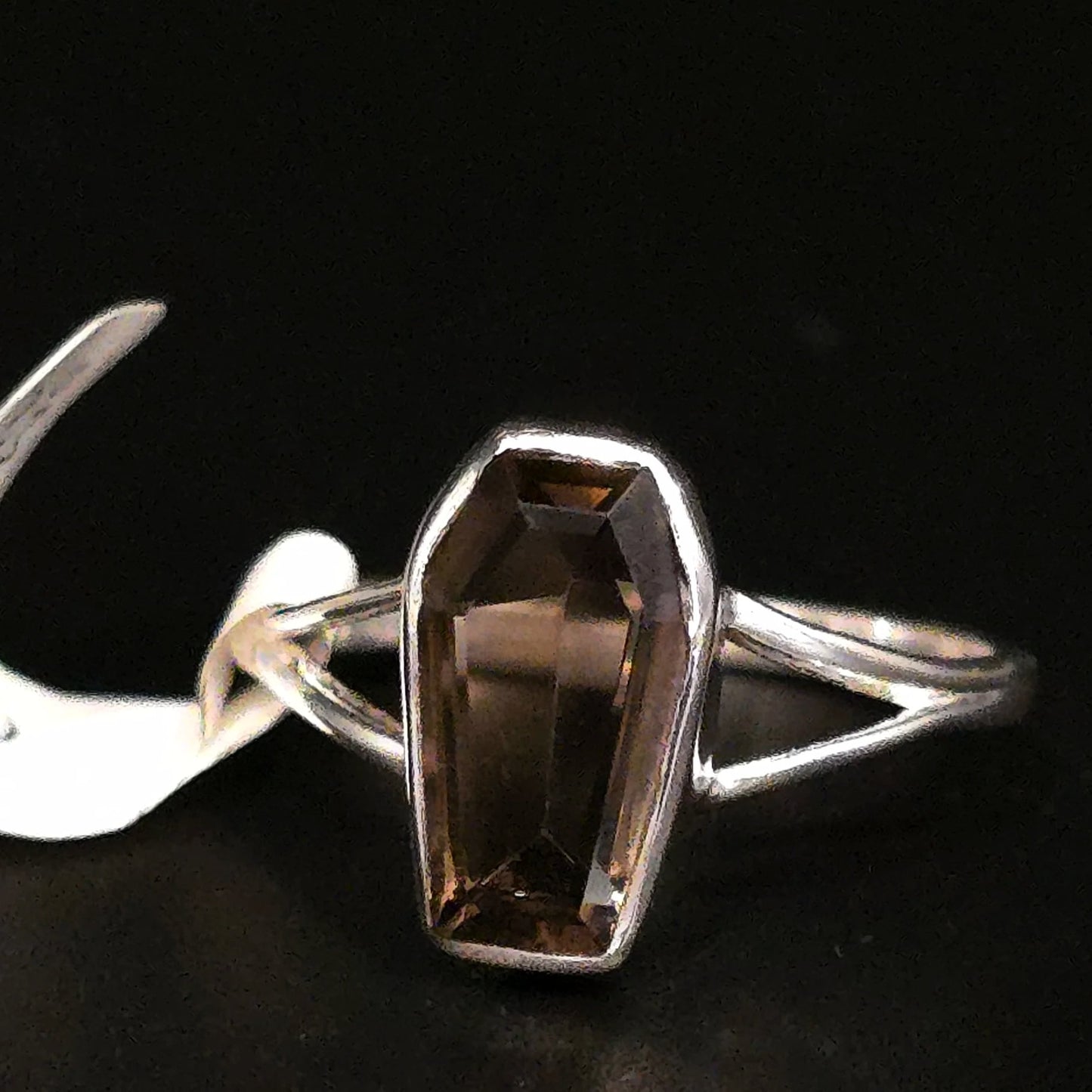 Smoky Quartz Coffin Ring Sterling Silver Size 9