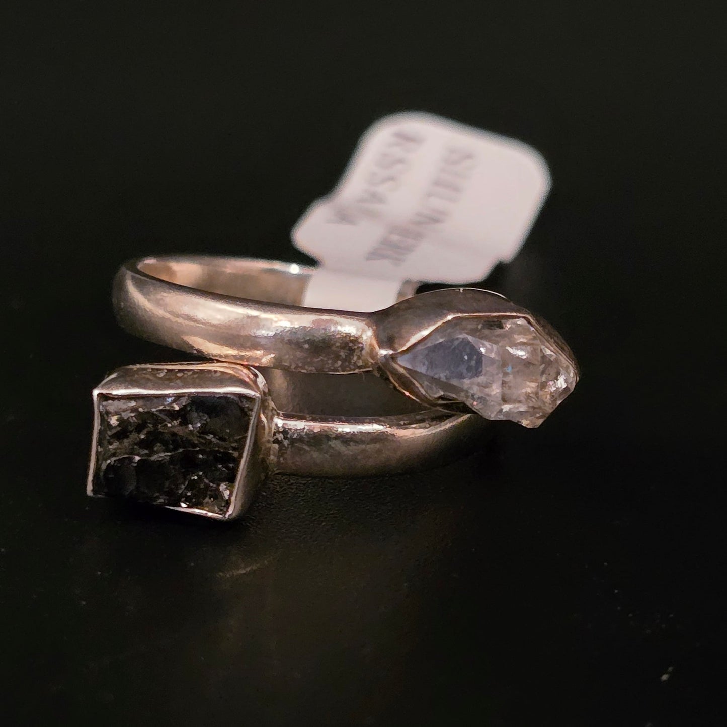 Herkimer Diamond & Shungite Duo Ring Sterling Silver Size 9