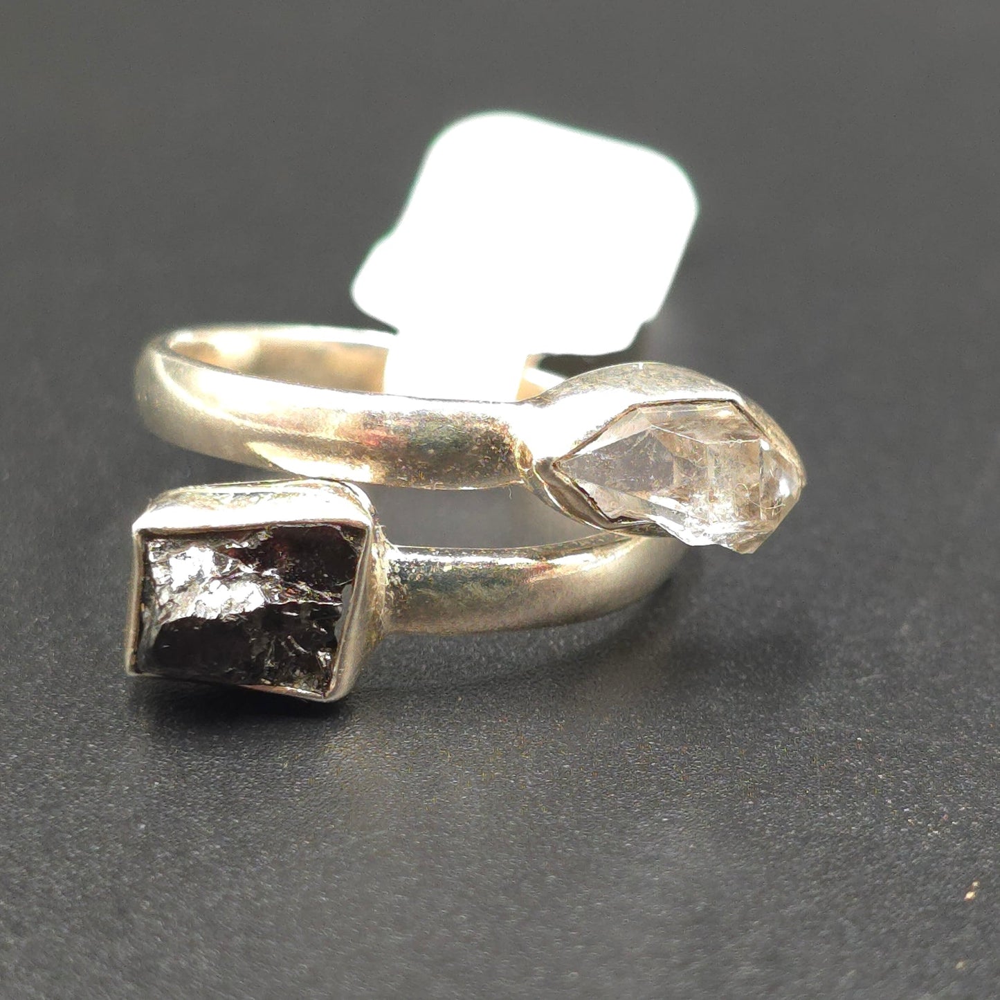 Herkimer Diamond & Shungite Duo Ring Sterling Silver Size 9