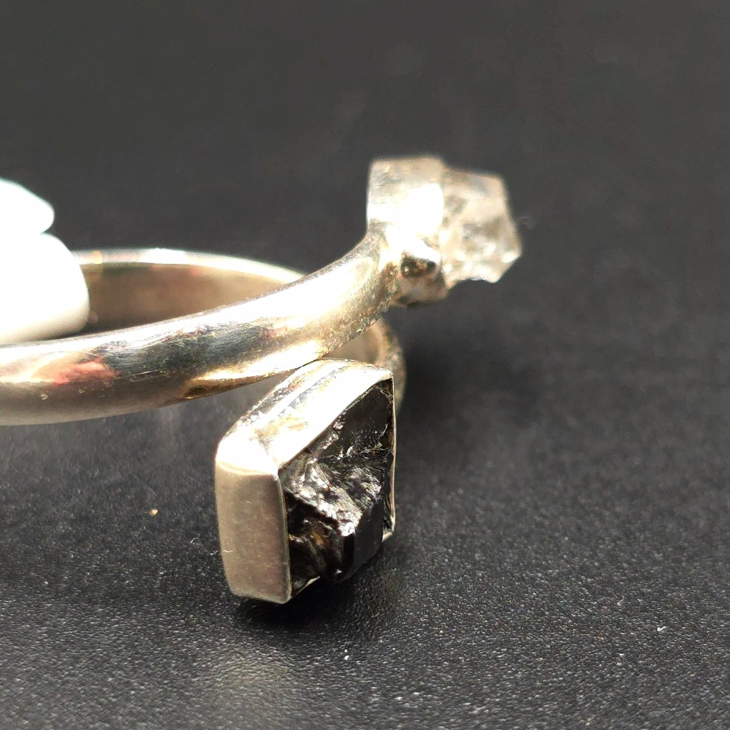 Herkimer Diamond & Shungite Duo Ring Sterling Silver Size 9