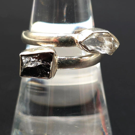 Herkimer Diamond & Shungite Duo Ring Sterling Silver Size 9