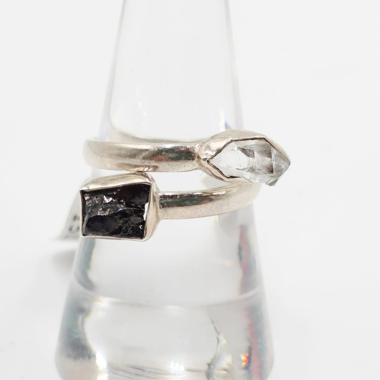 Herkimer Diamond & Shungite Duo Ring Sterling Silver Size 9