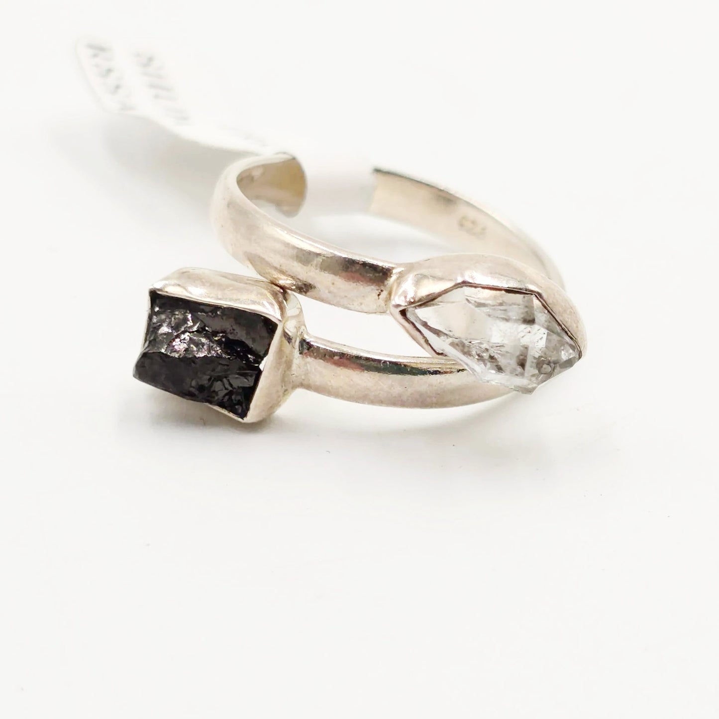 Herkimer Diamond & Shungite Duo Ring Sterling Silver Size 9