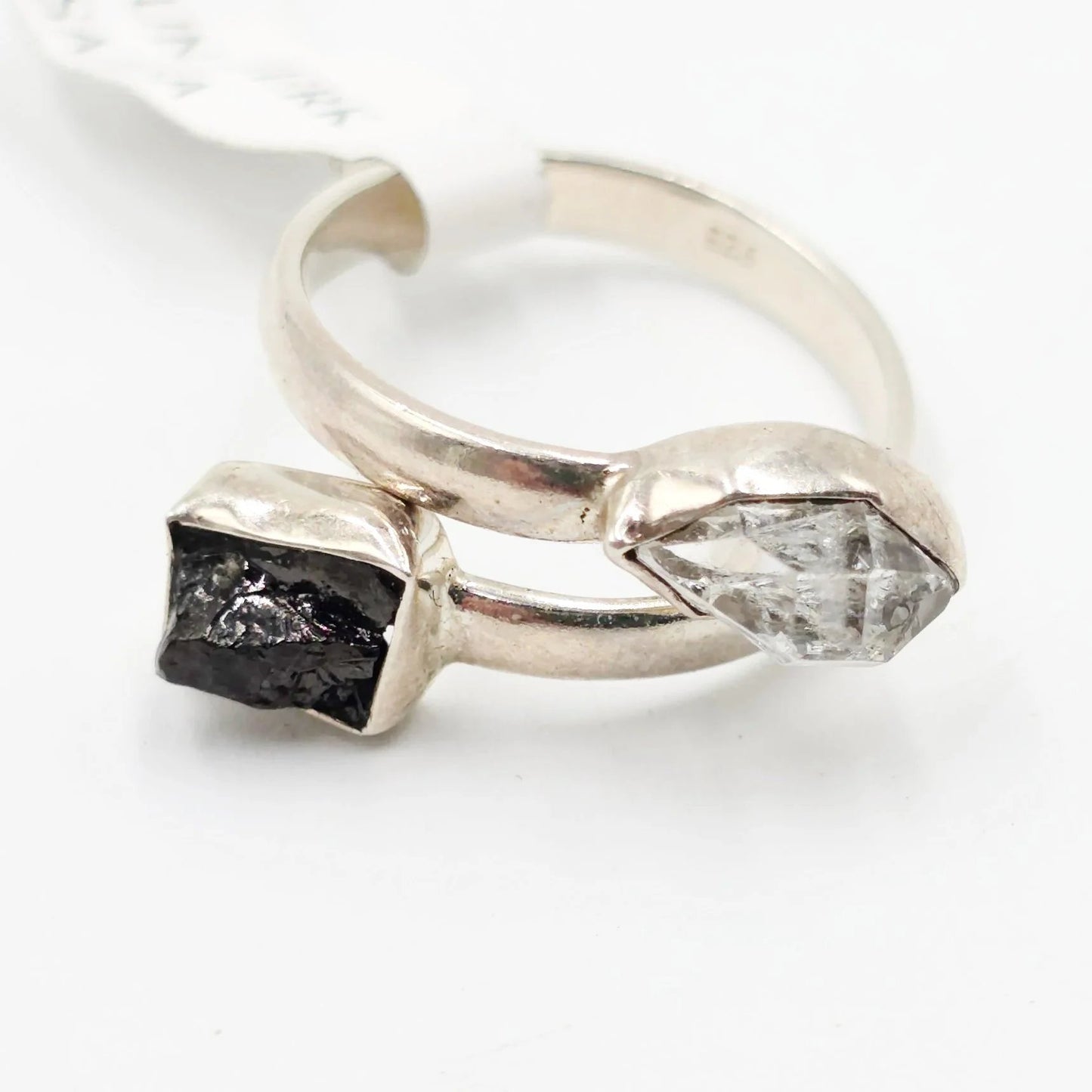 Herkimer Diamond & Shungite Duo Ring Sterling Silver Size 9