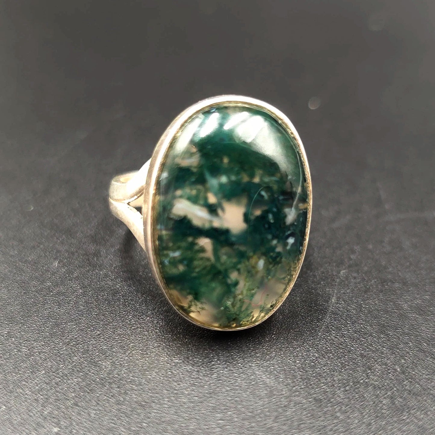 Moss Agate Ring Sterling Silver Band Size 6