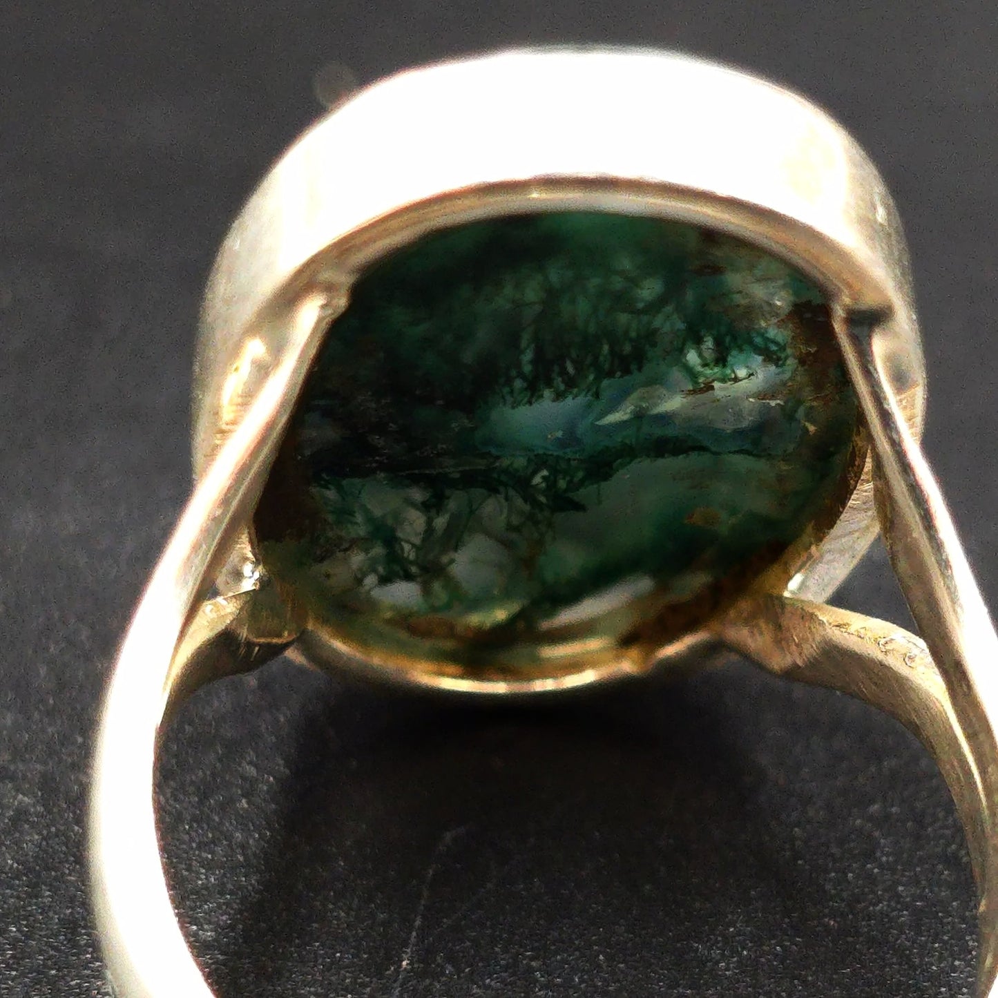 Moss Agate Ring Sterling Silver Band Size 6