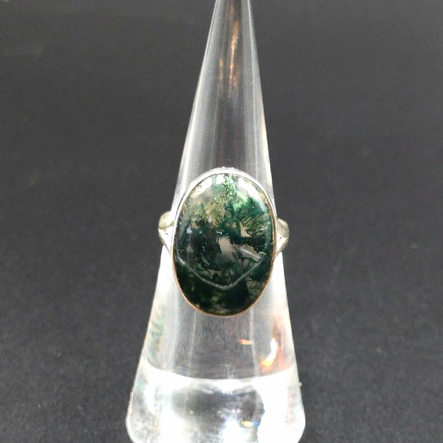 Moss Agate Ring Sterling Silver Band Size 6