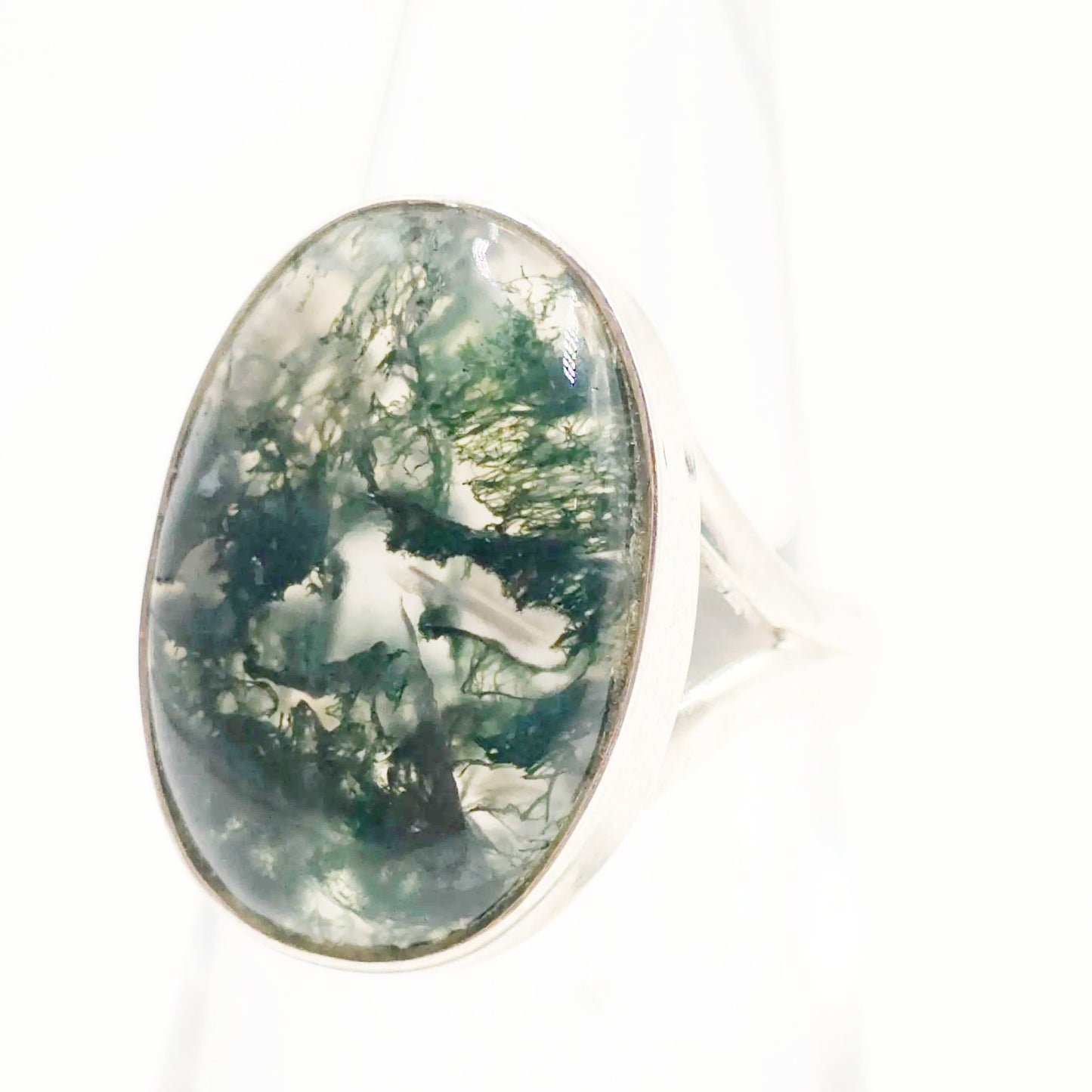 Moss Agate Ring Sterling Silver Band Size 6