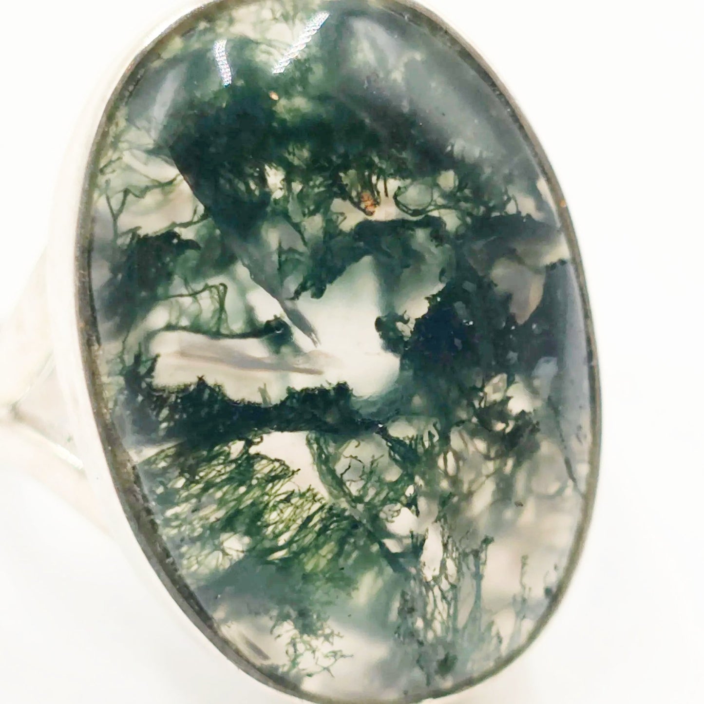 Moss Agate Ring Sterling Silver Band Size 6