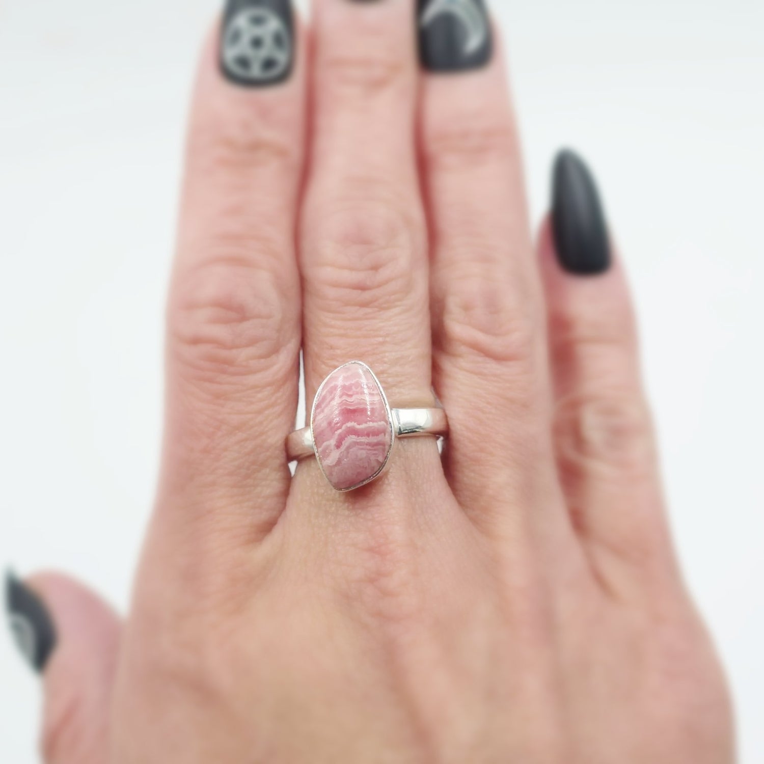 Rhodochrosite Free Form Ring Sterling Silver Size 9 - Elevated Metaphysical