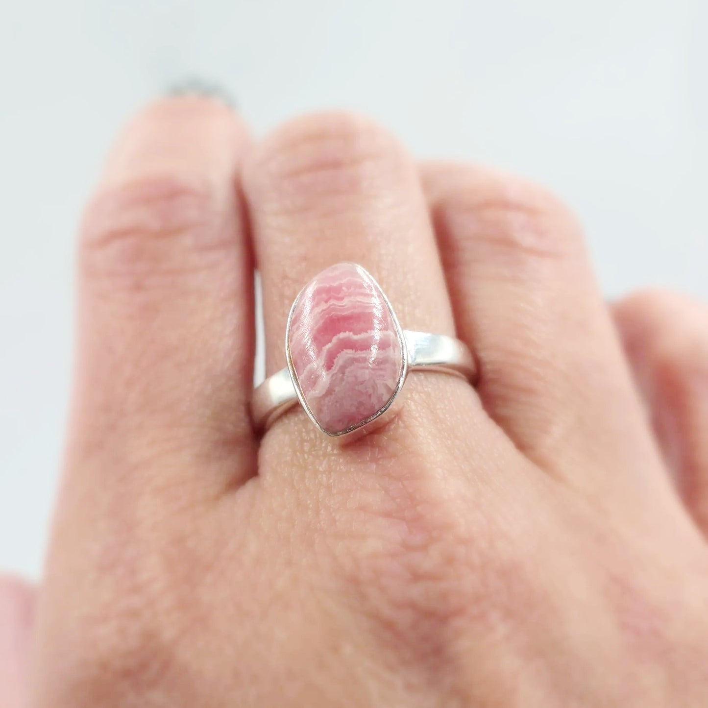 Rhodochrosite Free Form Ring Sterling Silver Size 9 - Elevated Metaphysical