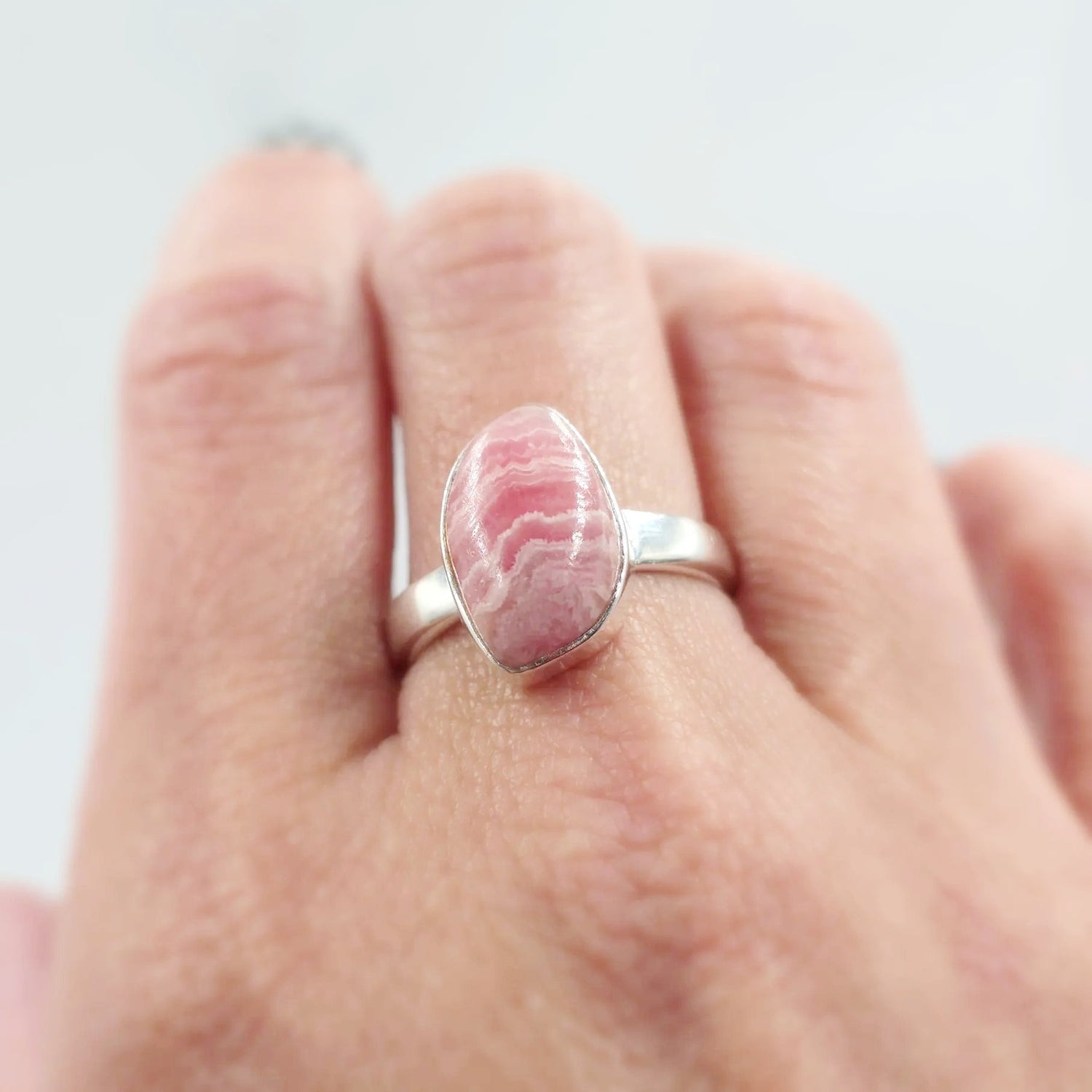 Rhodochrosite Free Form Ring Sterling Silver Size 9 - Elevated Metaphysical