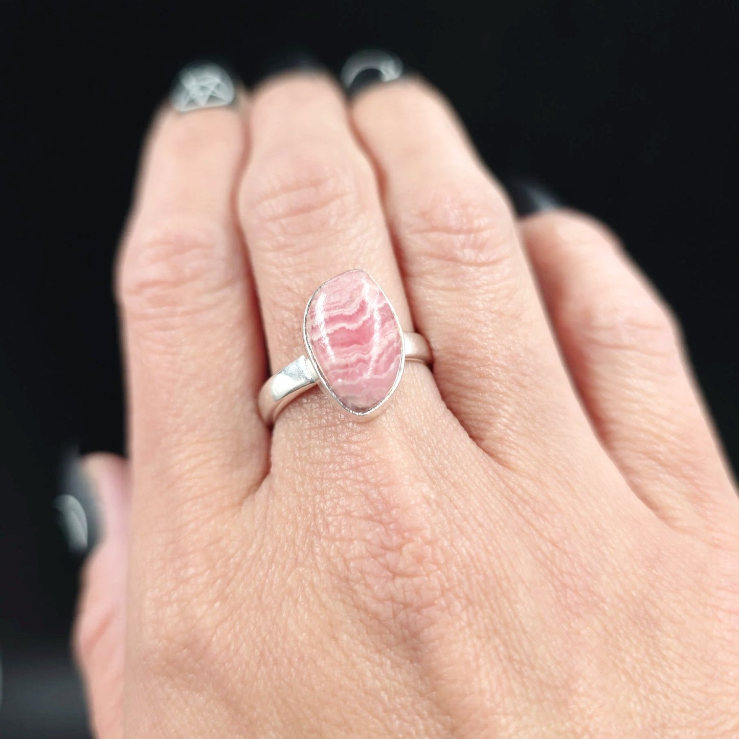 Rhodochrosite Free Form Ring Sterling Silver Size 9 - Elevated Metaphysical