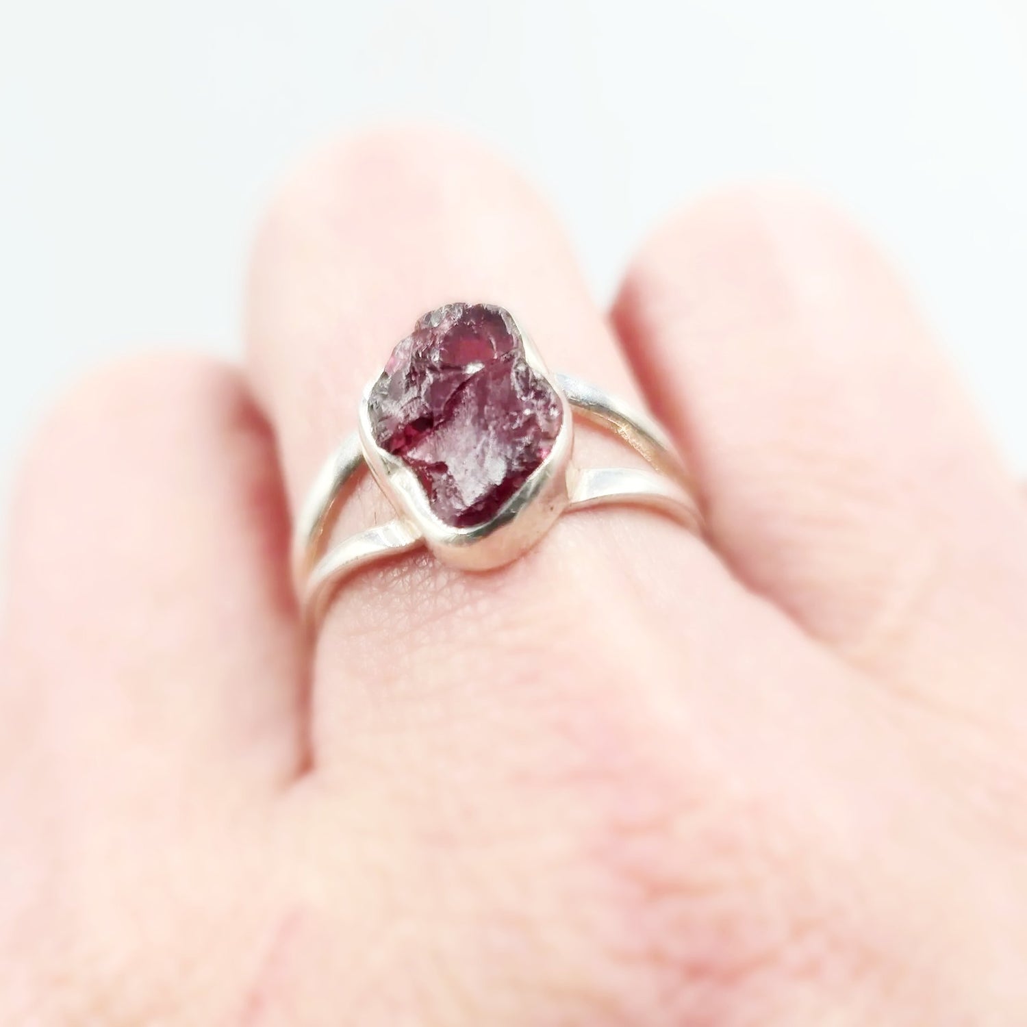 Garnet Ring Sterling Silver Rough Size 8 - Elevated Metaphysical