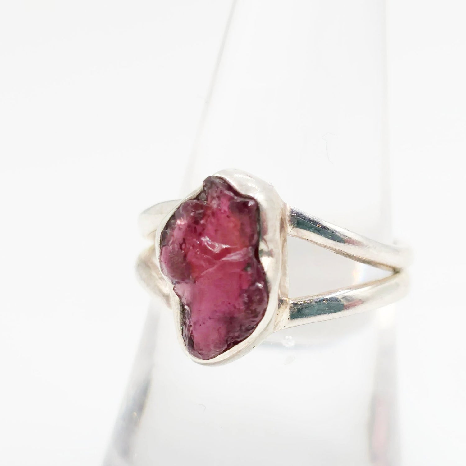 Garnet Ring Sterling Silver Rough Size 8 - Elevated Metaphysical