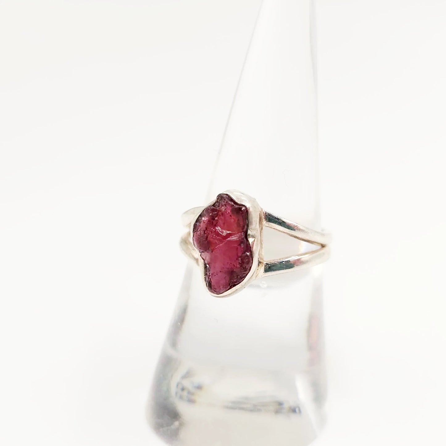 Garnet Ring Sterling Silver Rough Size 8 - Elevated Metaphysical