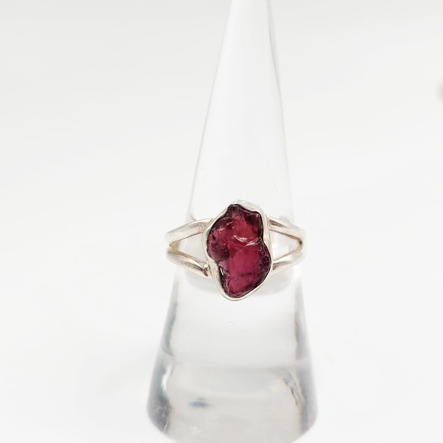 Garnet Ring Sterling Silver Rough Size 8 - Elevated Metaphysical