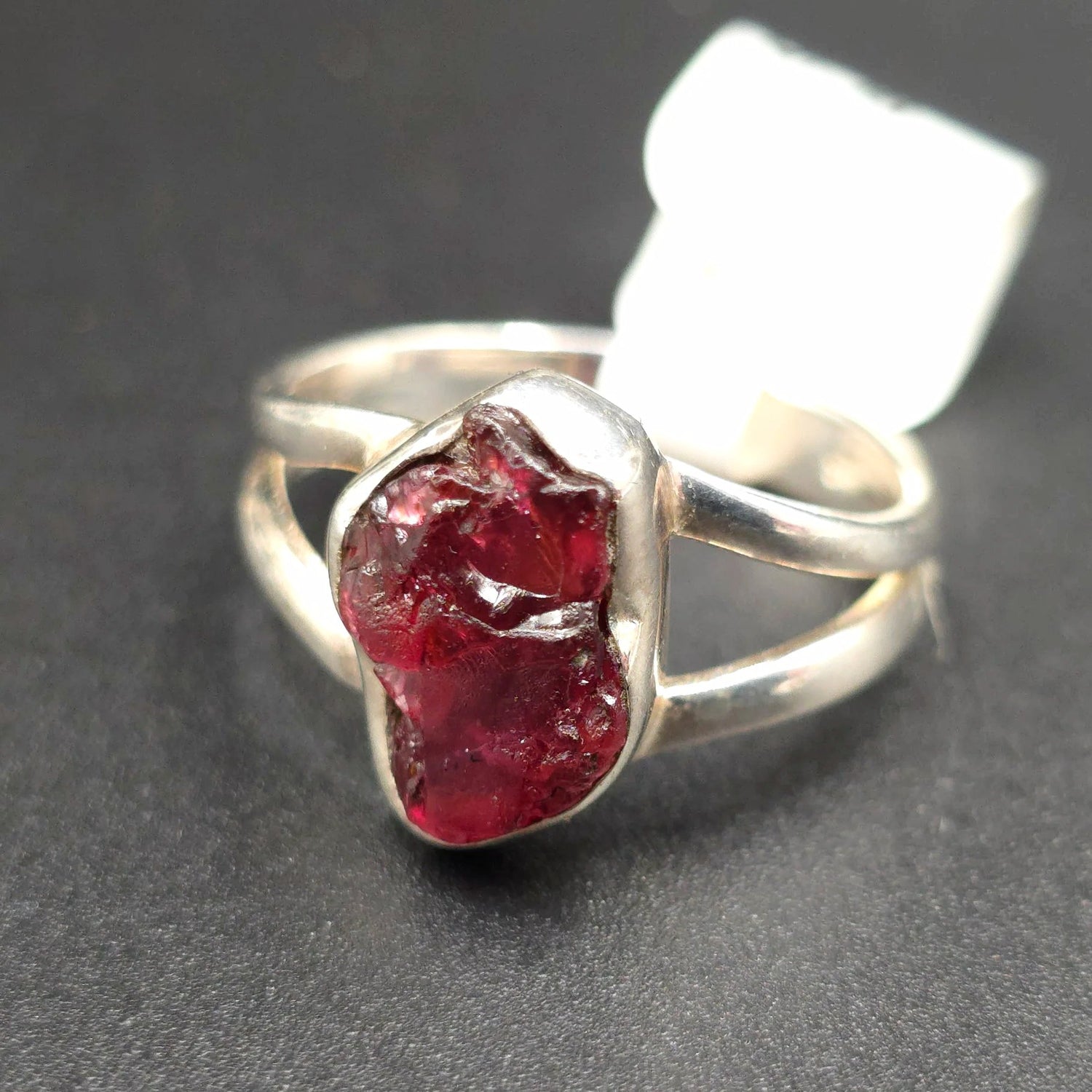 Garnet Ring Sterling Silver Rough Size 8 - Elevated Metaphysical