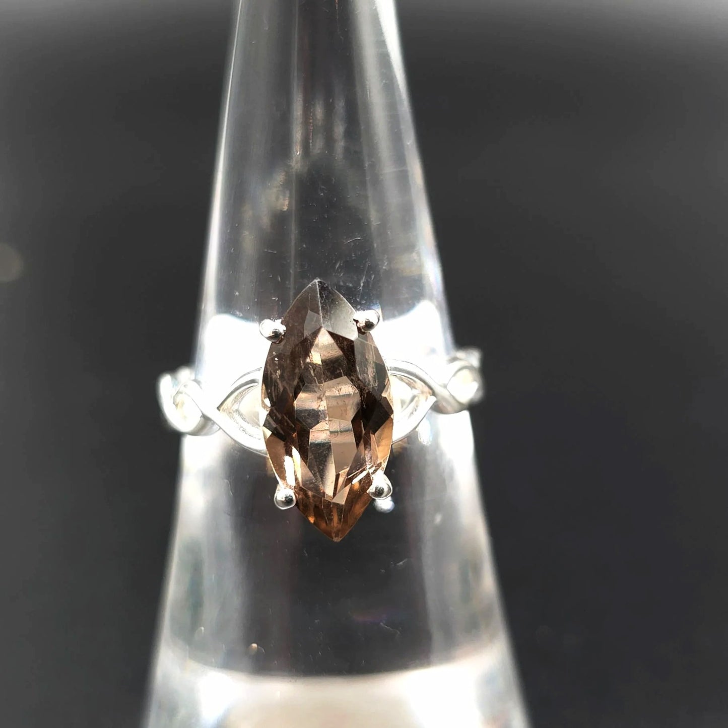 Smoky Quartz Ring Sterling Silver Solitaire Marquise Infinity Band