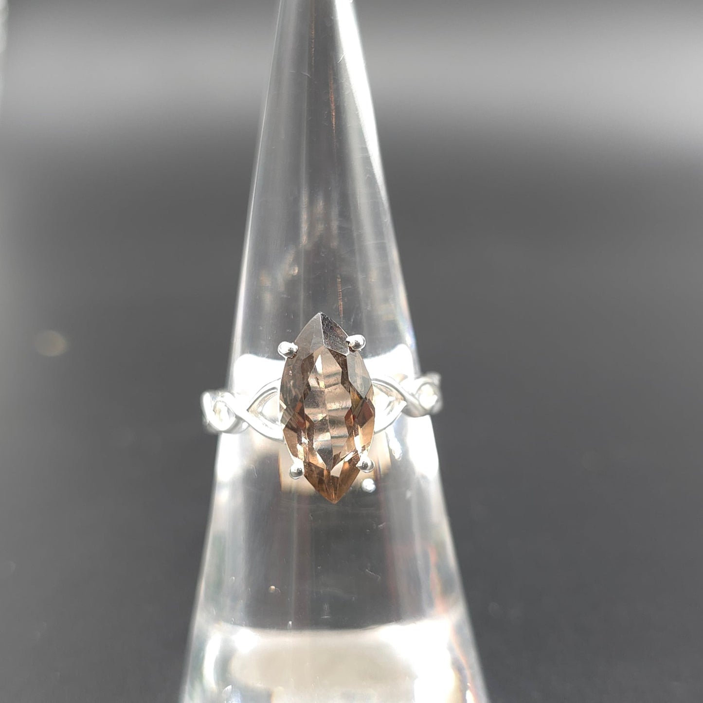 Smoky Quartz Ring Sterling Silver Solitaire Marquise Infinity Band