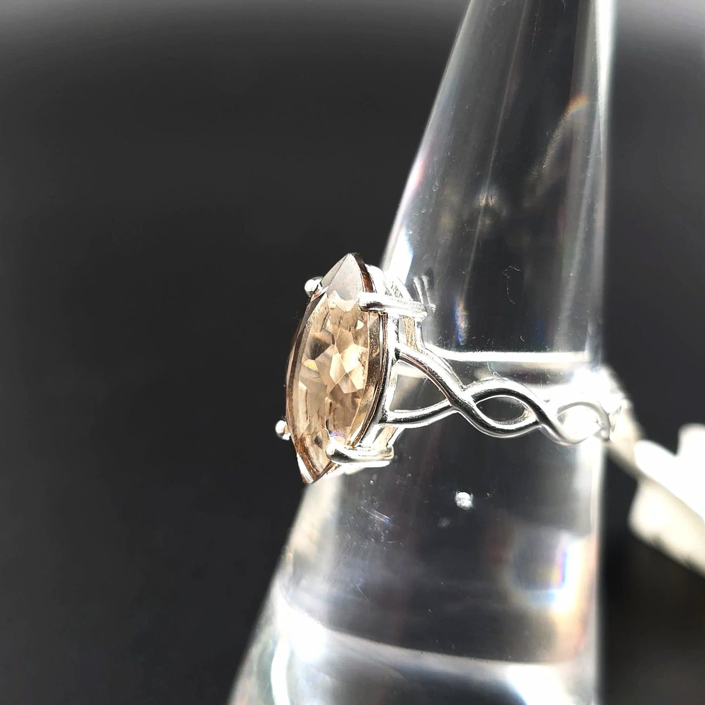 Smoky Quartz Ring Sterling Silver Solitaire Marquise Infinity Band