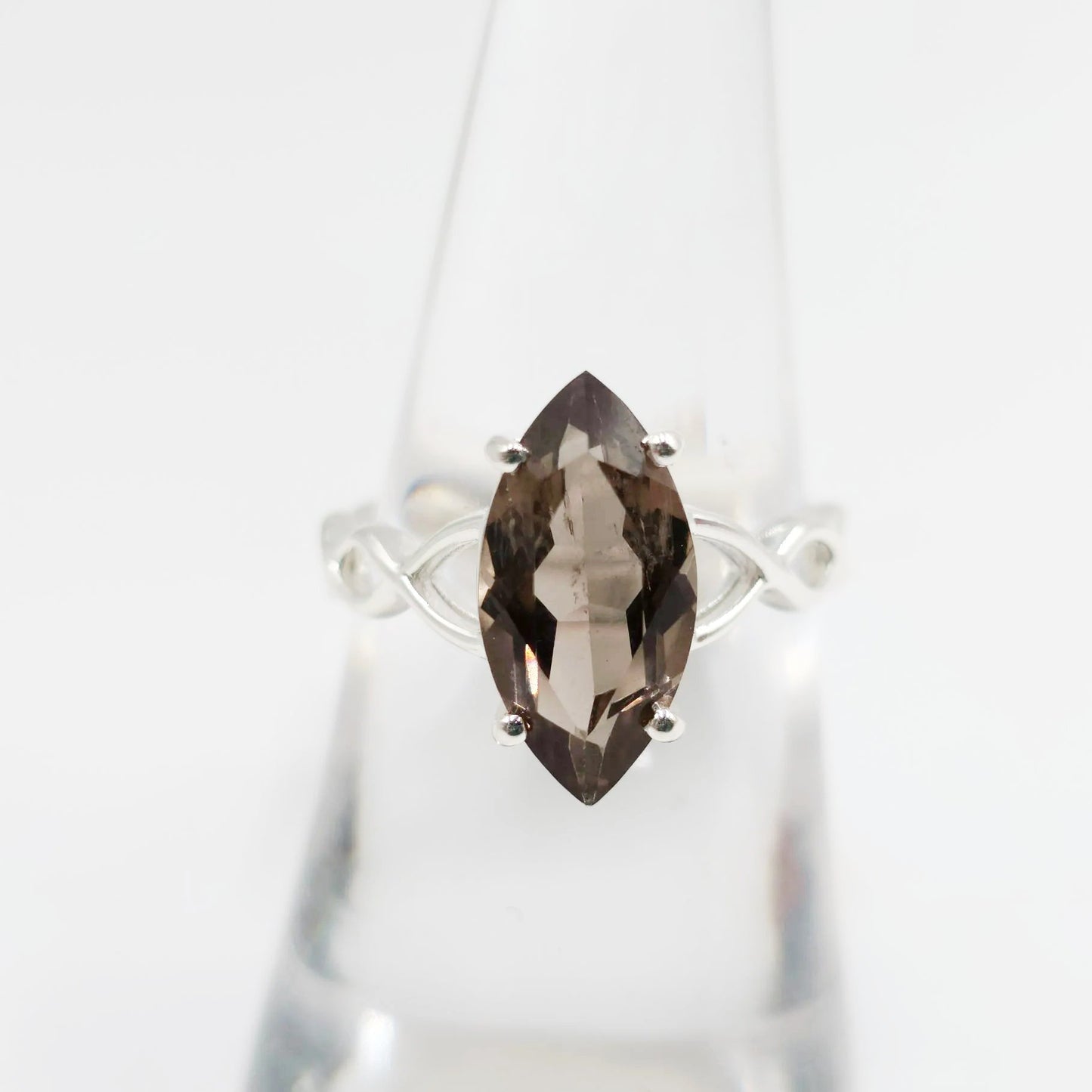 Smoky Quartz Ring Sterling Silver Solitaire Marquise Infinity Band