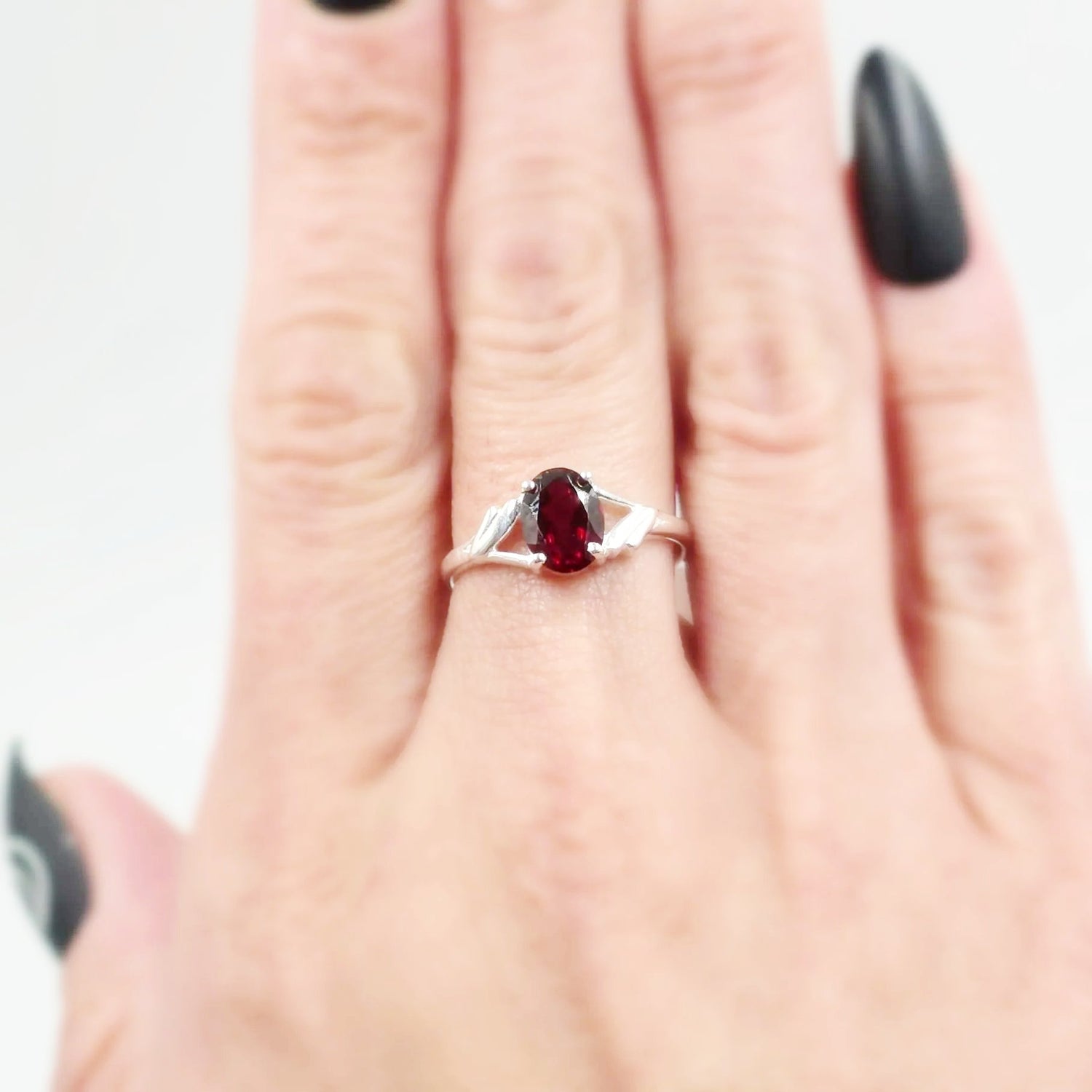 Garnet Ring Sterling Silver Solitaire - Elevated Metaphysical