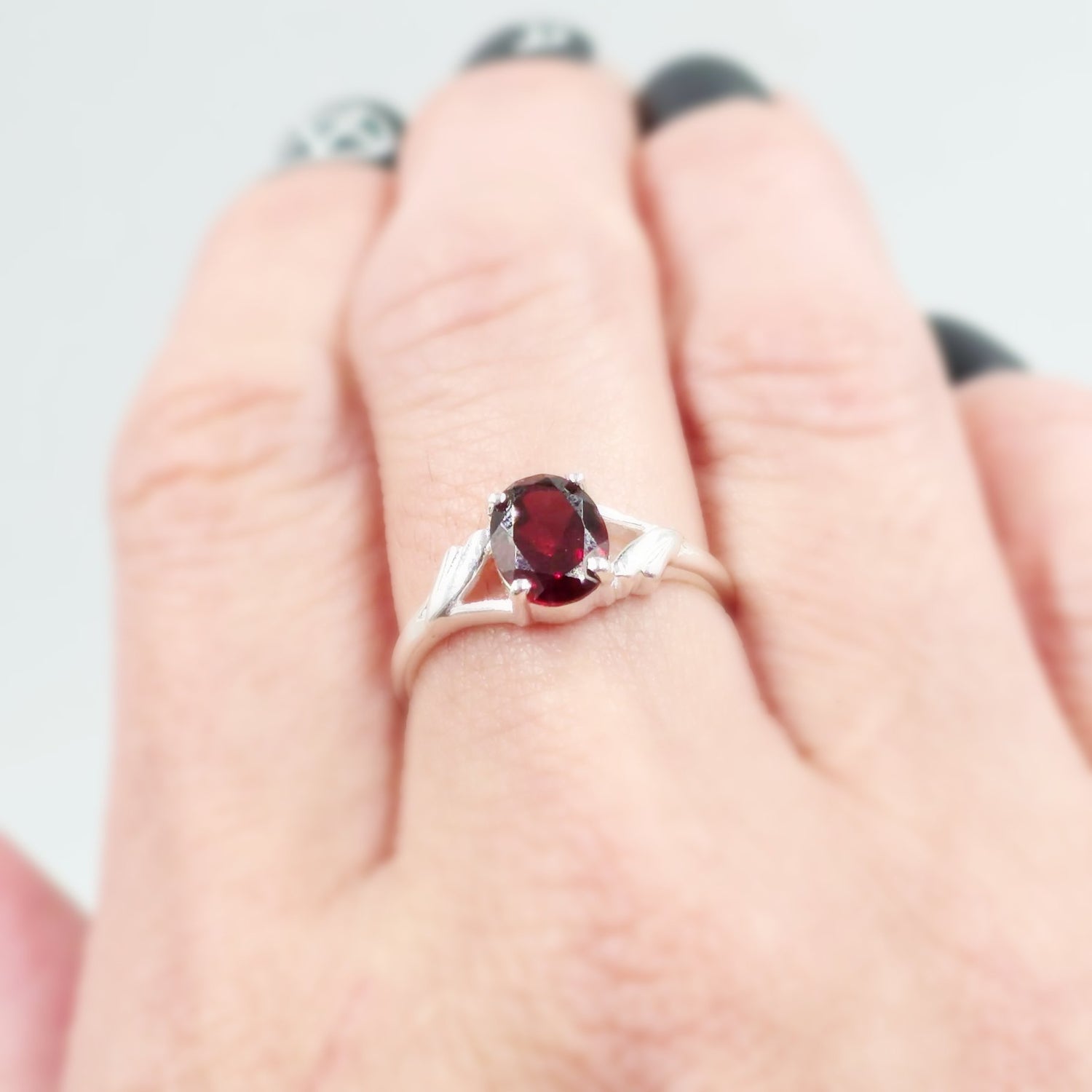 Garnet Ring Sterling Silver Solitaire - Elevated Metaphysical