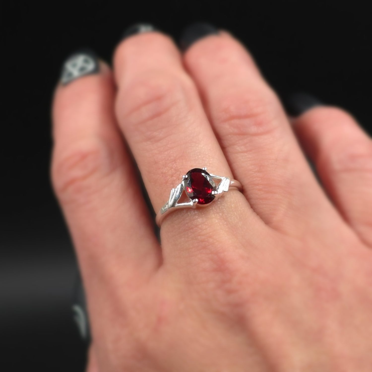 Garnet Ring Sterling Silver Solitaire - Elevated Metaphysical