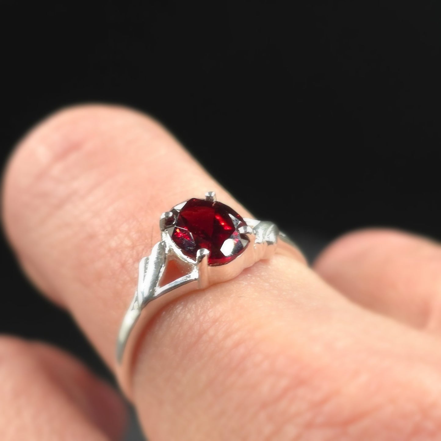 Garnet Ring Sterling Silver Solitaire - Elevated Metaphysical