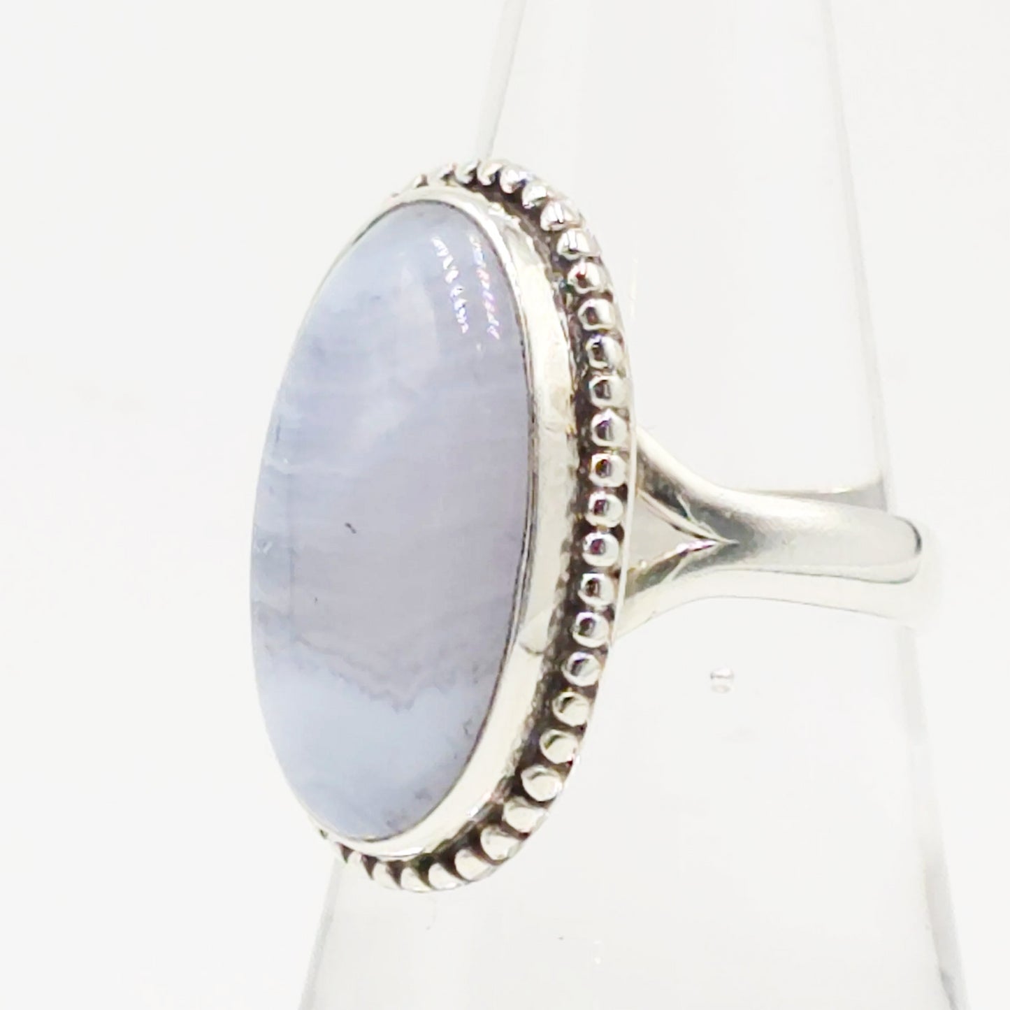 Blue Lace Agate Ring Sterling Silver Size 8 - Elevated Metaphysical