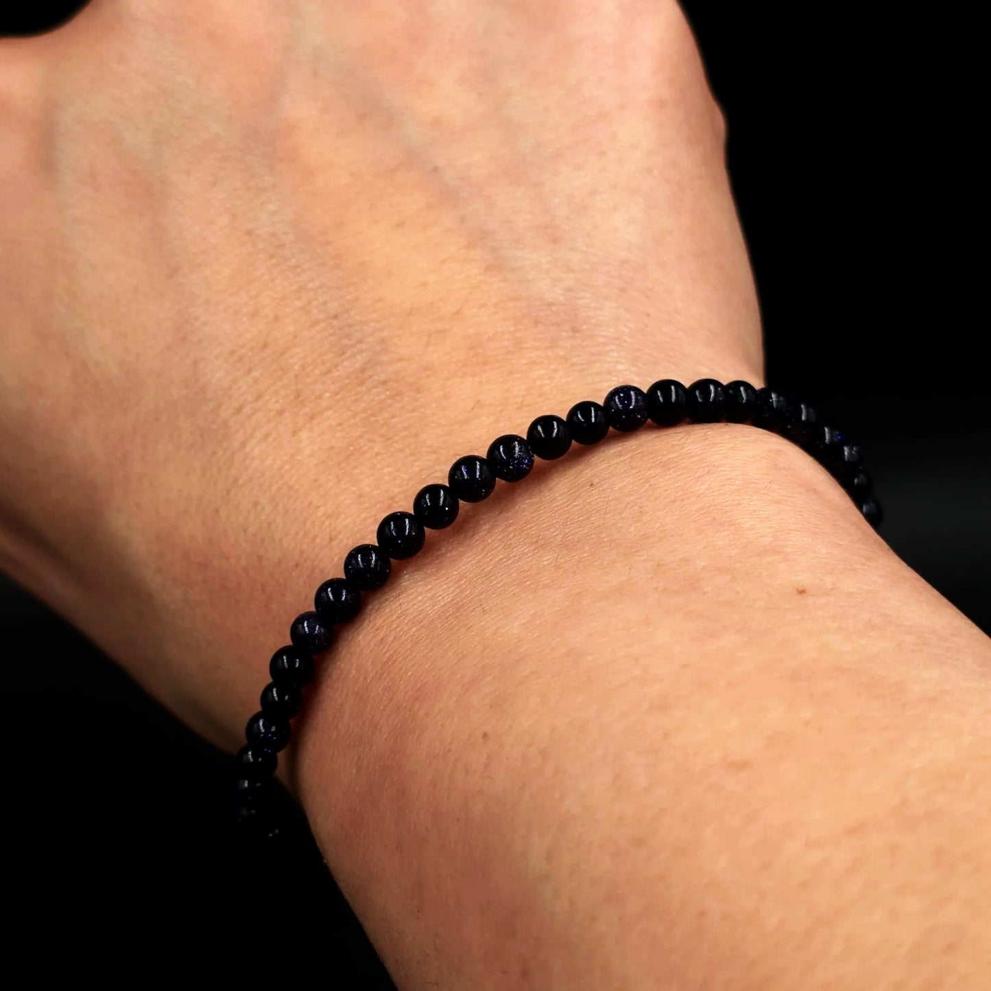 Blue Goldstone Bead Bracelet 4mm Blue Sandstone - Elevated Metaphysical