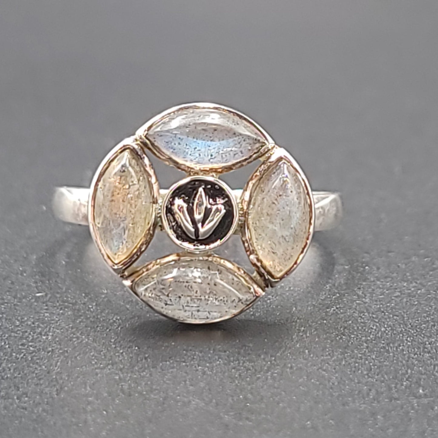 Labradorite Ring Sterling Silver Size 10.5 Four Marquise