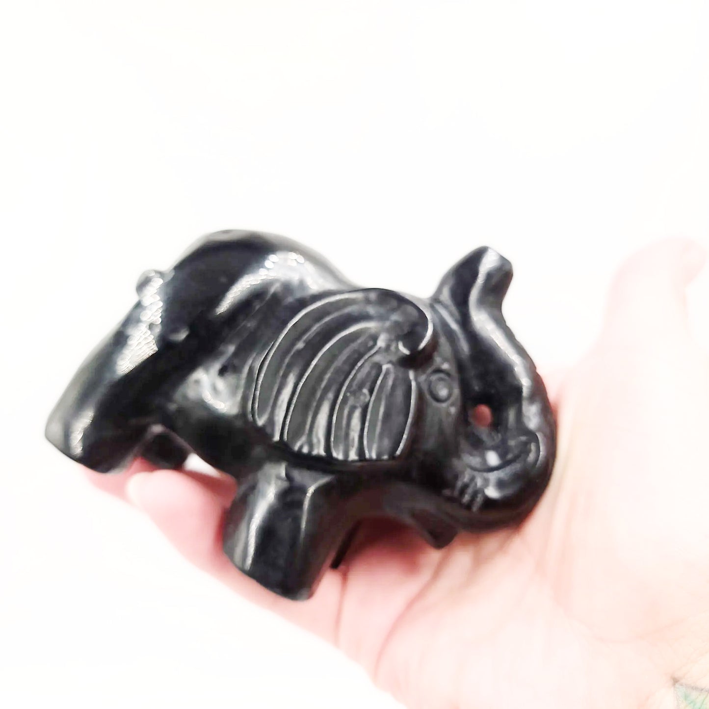 Black Tourmaline Elephant Figurine 3.75" 95mm 12.4oz 350g - Elevated Metaphysical