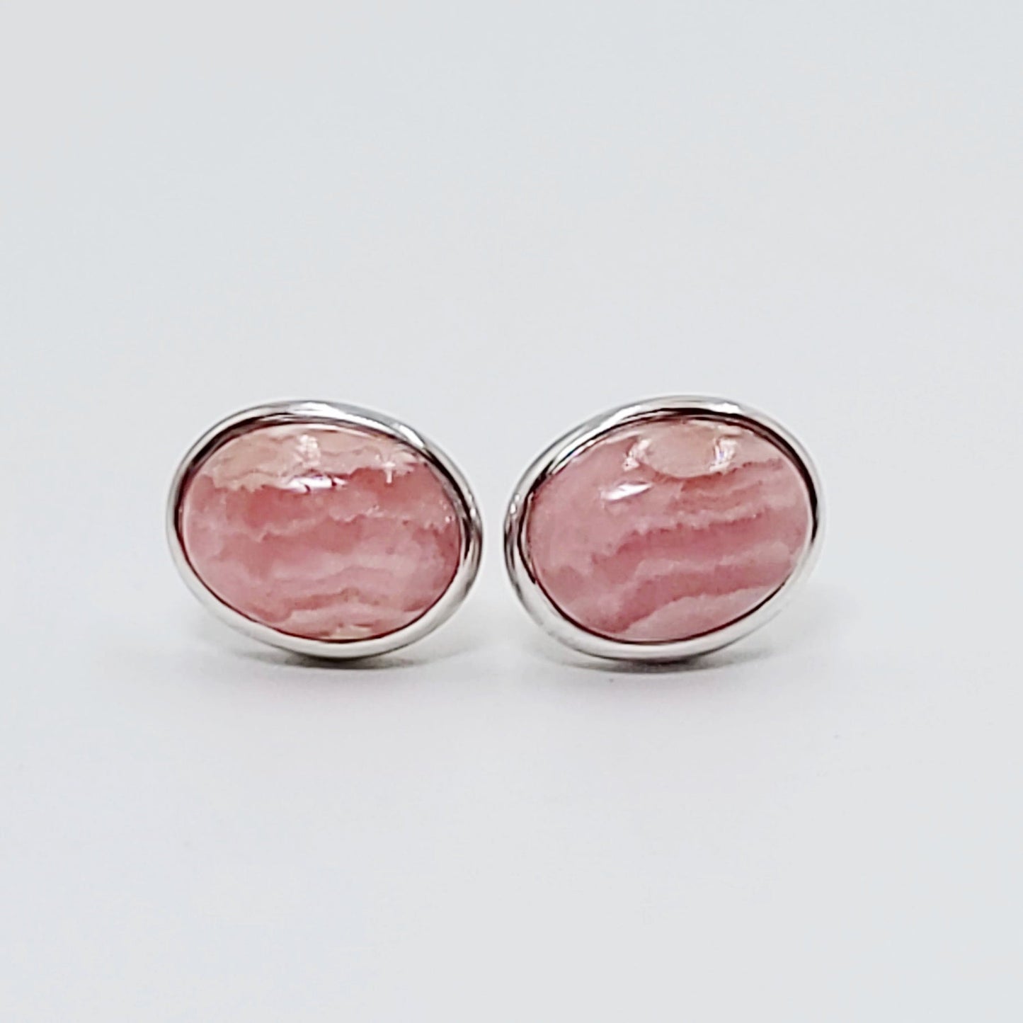 Rhodochrosite Earrings Sterling Silver Stud