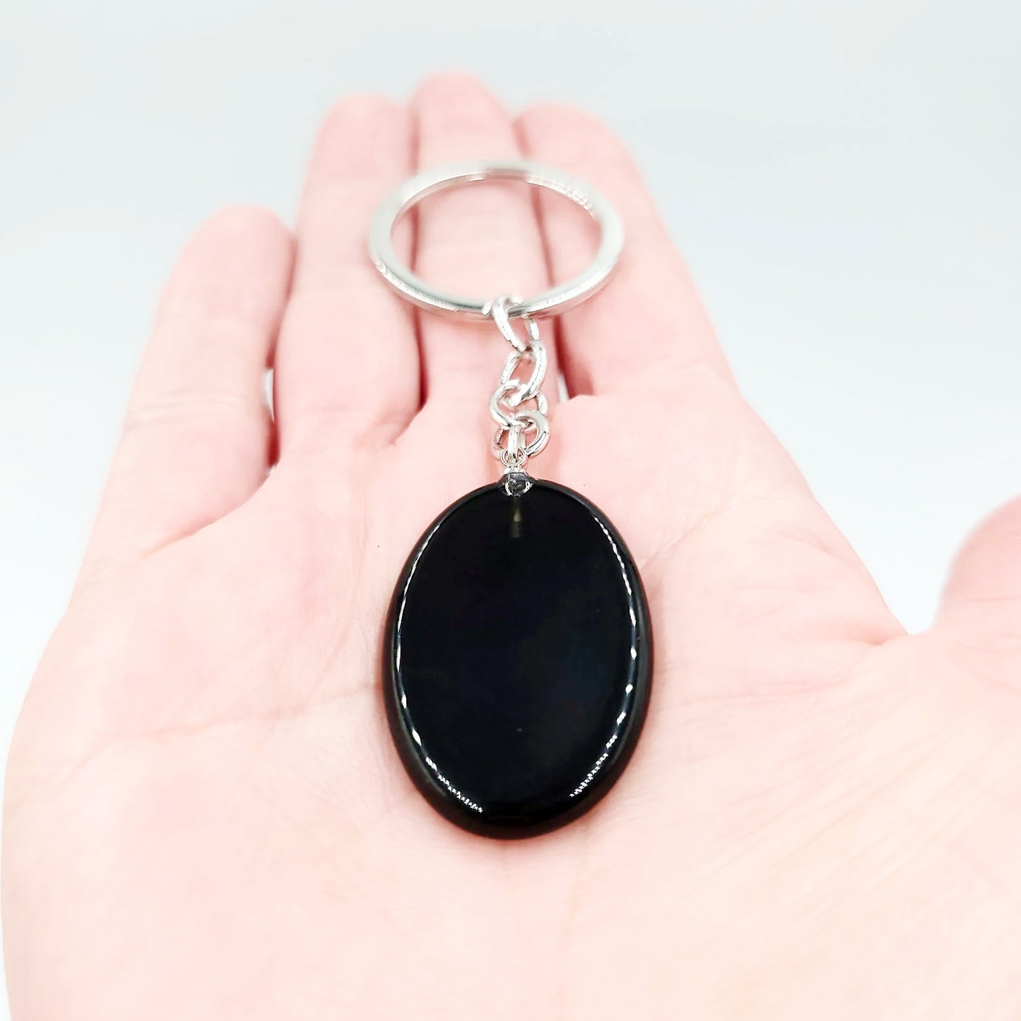 Black Obsidian Worry Stone Keychain