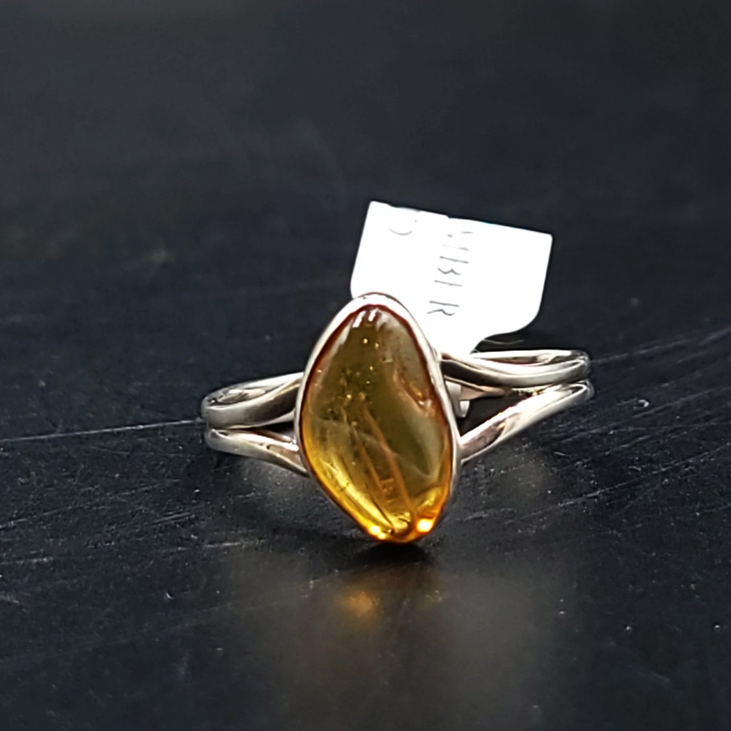 Amber Free Form Ring Sterling Silver Size 9 - Elevated Metaphysical