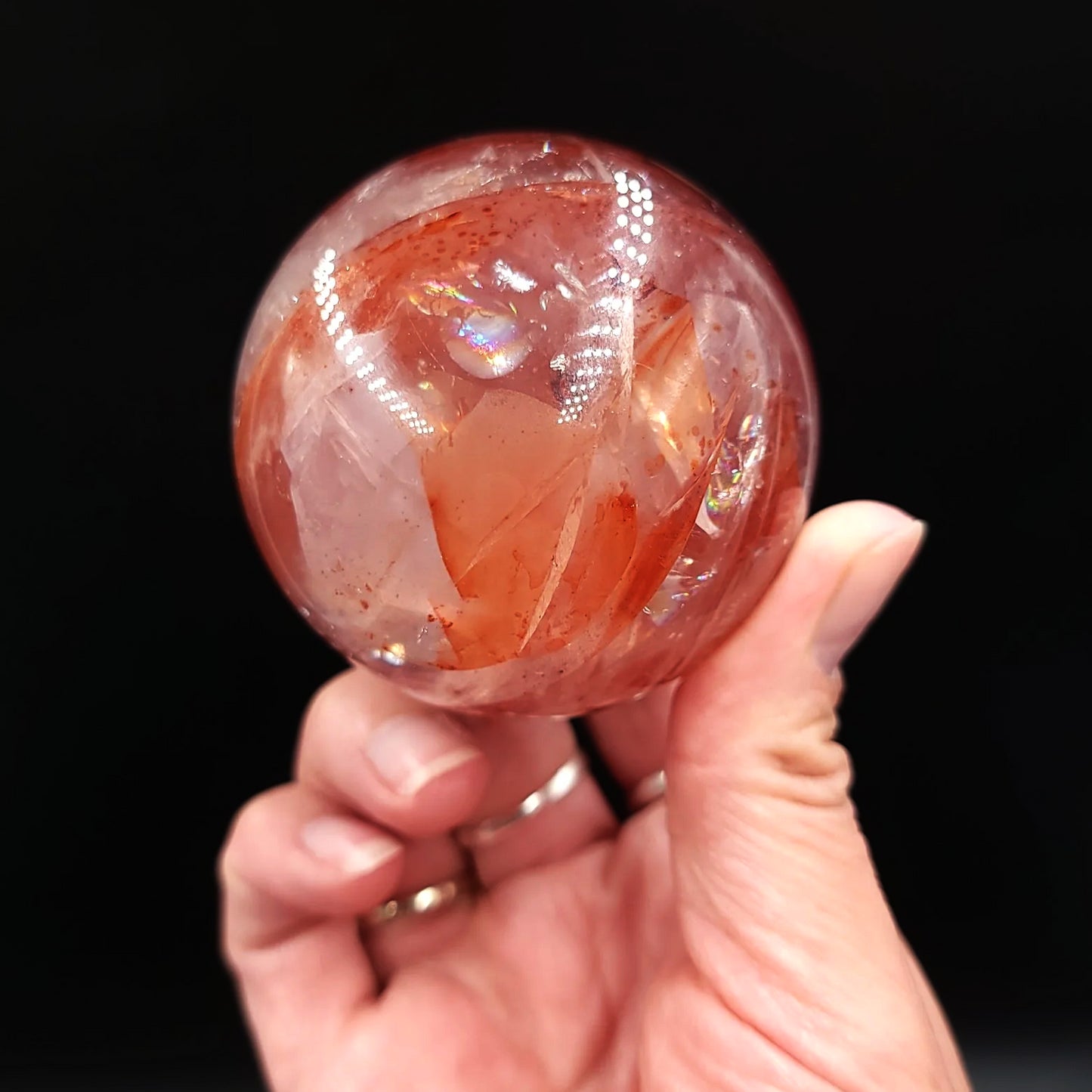 Fire Quartz Sphere 62mm 2.5" 317g 11.2oz - Elevated Metaphysical