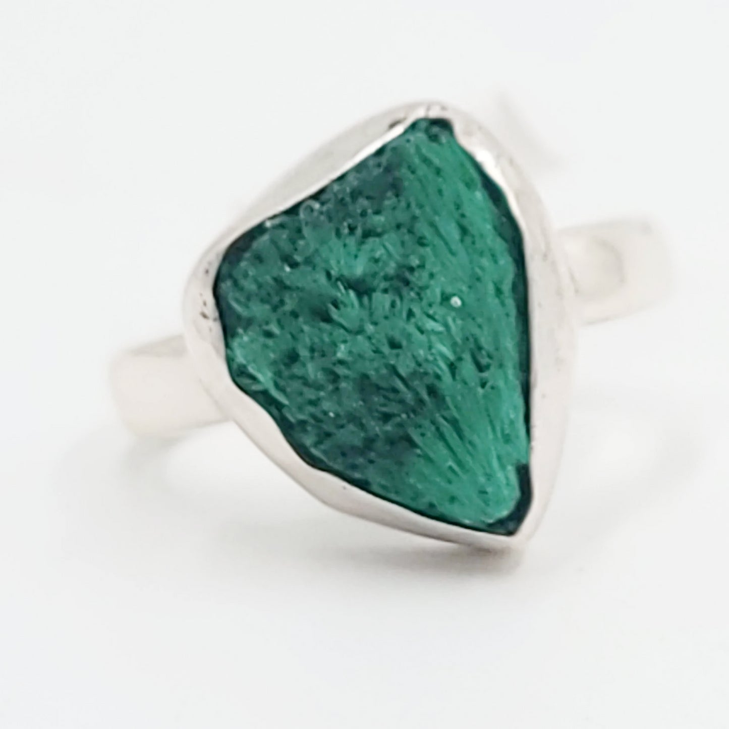 Silk Malachite Ring Sterling Silver Band Fibrous Druzy Size 8 - Elevated Metaphysical