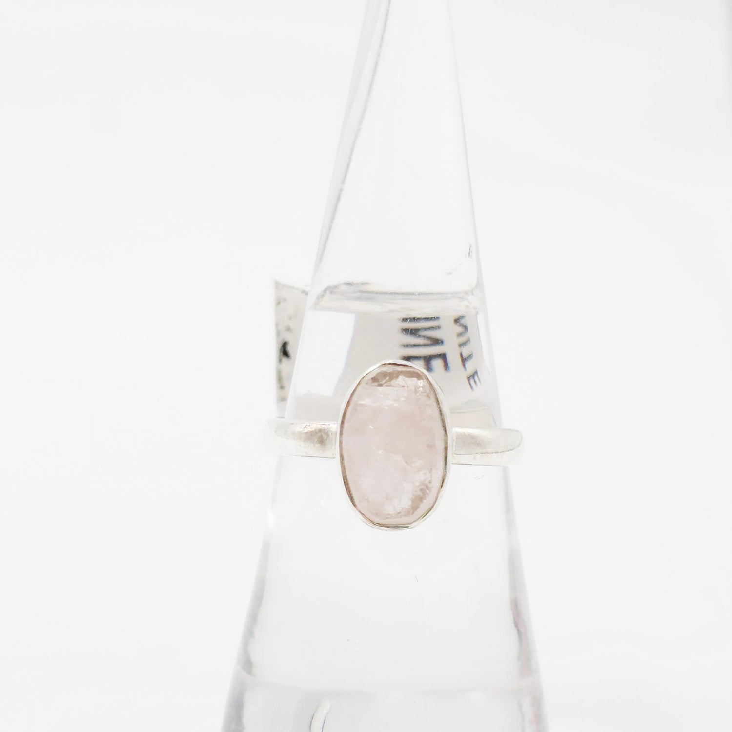 Morganite Ring Sterling Silver Rough Stone Oval Size 7.5 - Elevated Metaphysical