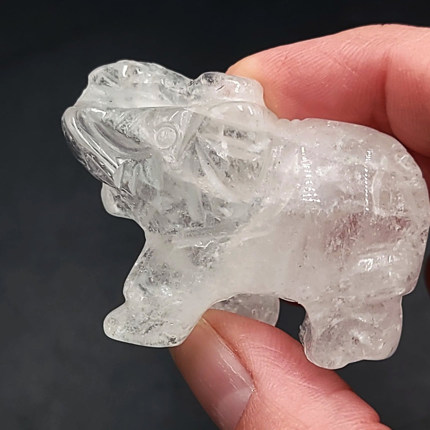 Clear Quartz Elephant Figurine 2" 50mm